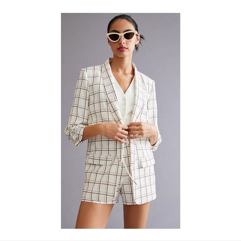 Anthropologie Mare Mare Plaid Blazer Short Set